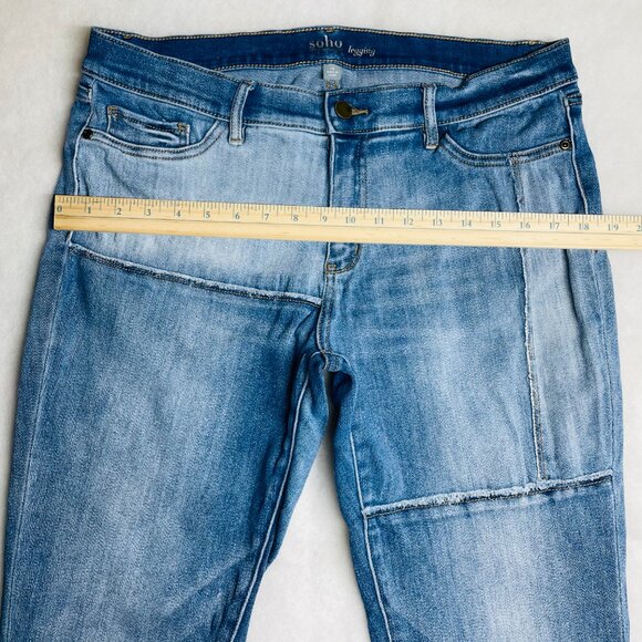 Soho Womens Blue Denim Patchwork Cross Over Straight Leg Legging Jeans Size 14 - Picture 3 of 10